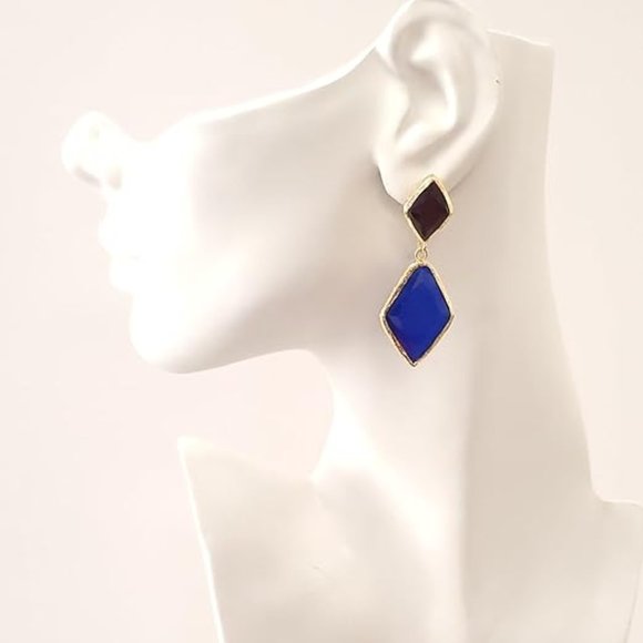 Handmade 14K Gold Plated Women's Dangle Earrings with Color Stones - Picture 2 of 3